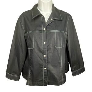 Coldwater Creek Blue Lightweight Jacket Contrast Stitch‎ Snap Front Size 14